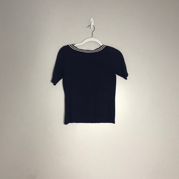 Isaac Mizrahi Nautical Preppy navy blue Short Sleeve sweater Top medium - Picture 4 of 8